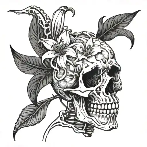 Wilting Lily Held By Skeleton Hand