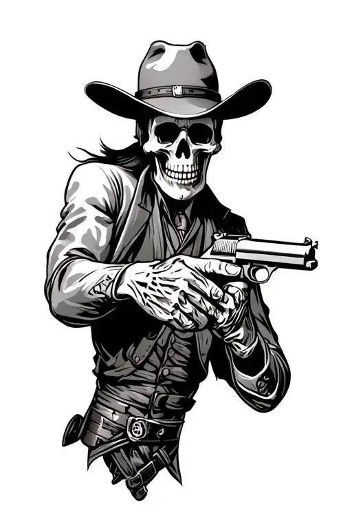 Skeleton Cowboy Holding Pistol
