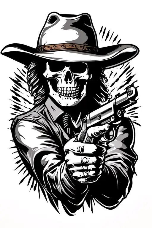 Skeleton Cowboy Holding Pistol