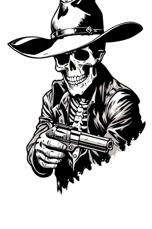 Skeleton Cowboy Holding Pistol