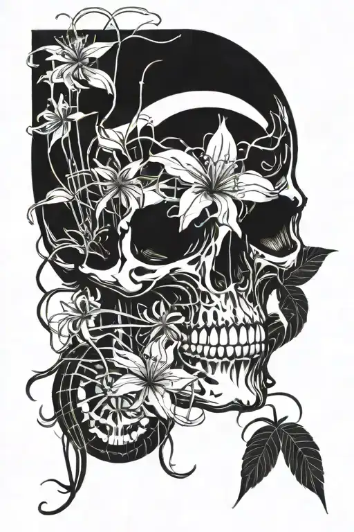 Skull With Spider Lilies And Centipede
