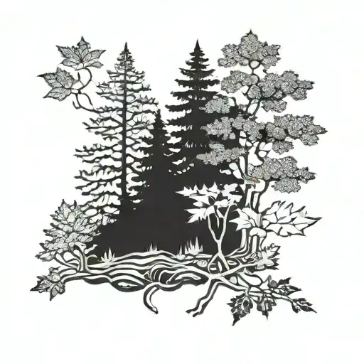 A Forest Landscape With Hidden Toronto Maple Leafs Symbols In Dotwork