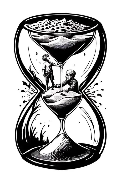A Hour Glass With Sand And A Kid In The Top Part And A Old Man In The Bottom Part