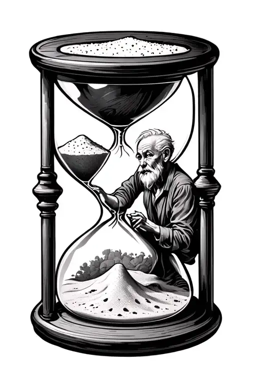 A Hour Glass With Sand And A Kid In The Top Part And A Old Man In The Bottom Part
