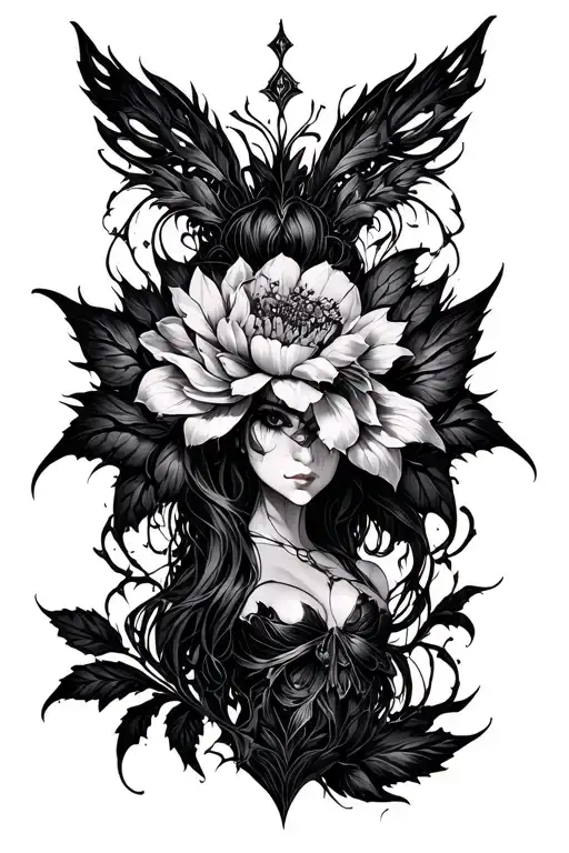 Evil Bloom From Winx Tattoo Sketch Of Medium Complexity In The Gothic Style
