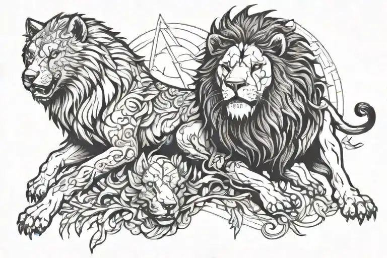 A Representation Of Wrath And Control Portraited By A Lion And A Wolf