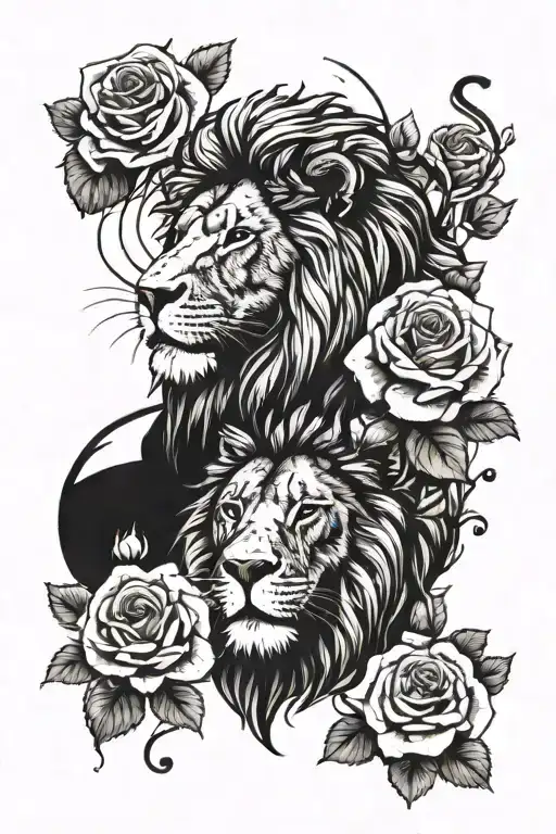 Lion And Roses Blooming With Musical Notes