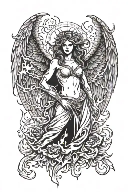 Flames Black And White Dark Angel