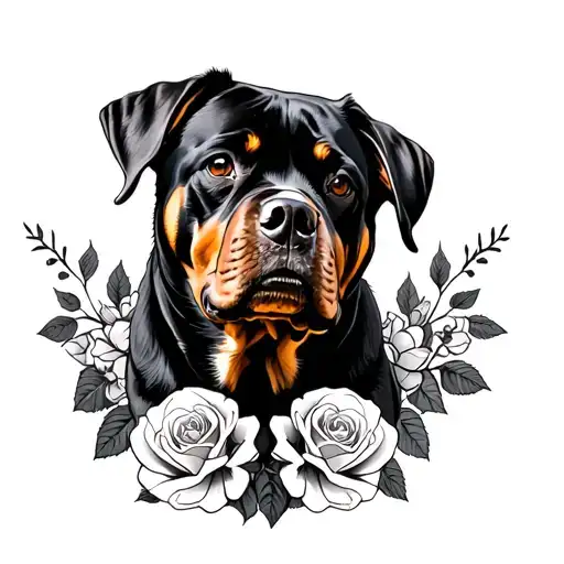 Rottweiler With Roses Skulls