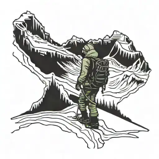 A Hiker Trekking Through A Snowy Mountain Range With A Snowboard Strapped To Their Back