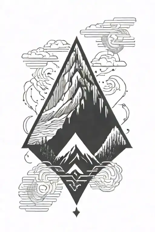 Pixelated Mountain Landscape With Cyber Sigil Simple Logo