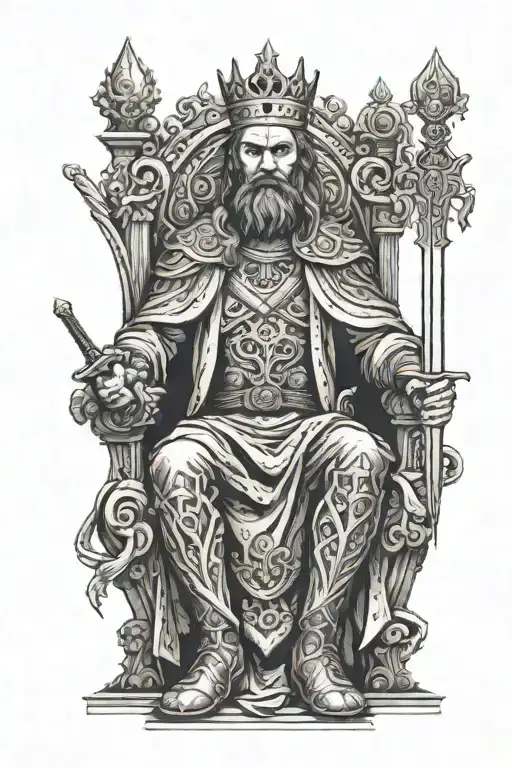 King Sitting On A Throne Holding A Sword