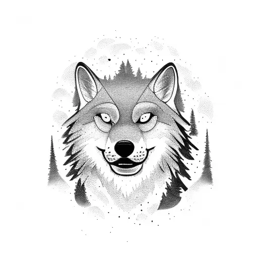 Pine Trees Moon Wolf