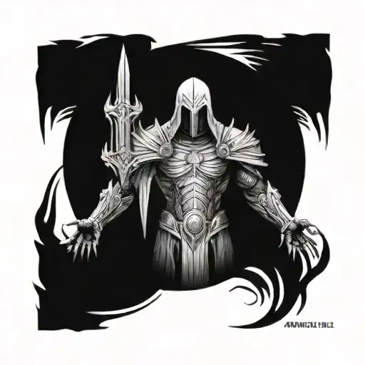 Tyrael From The Video Game Diablo Full Body With His Sword In Front Of His Body