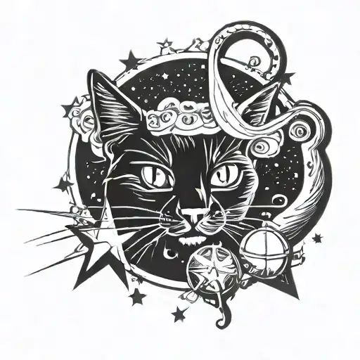 Black Cat With A Bell And Stars Representing The Client's