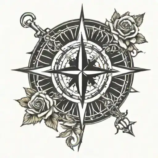 Compass Rose Tattoo With Christian Cross