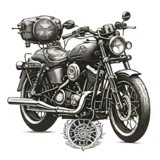 Incorporate A Harley Davidson Motorcycle Into A Detailed Blackwork Design