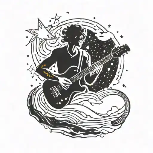 A Silhouette Of A Person Playing A Guitar Under A Starry Night Sky