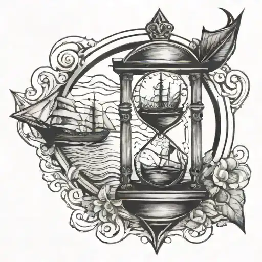 Boat Anchored Inside Of Hourglass
