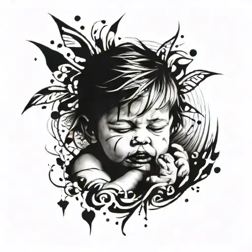 Abstract Tattoo About Happiness And Crying Of A Small Child