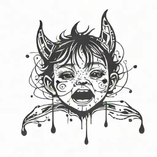 Abstract Tattoo Expressing The Happiness Of A Child With Tears Around It