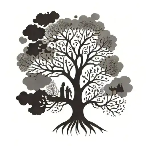 Abstract Tattoo Representing The Family In The Shape Of A Tree