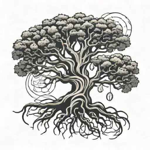 Abstract Tattoo Of A Tree Representing The Family With More Roots Than Branches