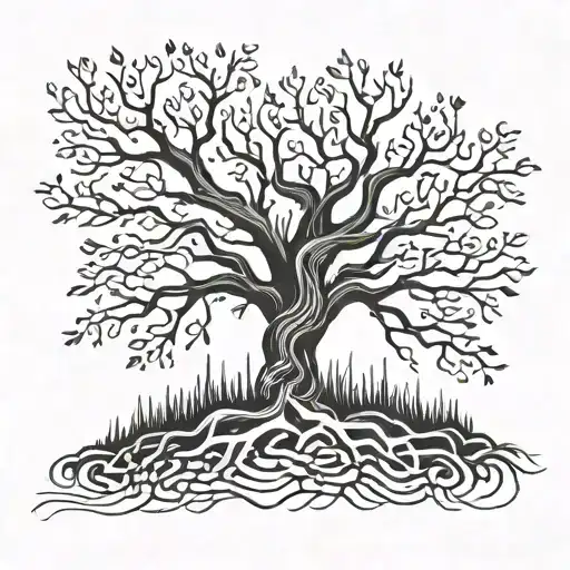 Abstract Tattoo Of A Tree Representing The Family With More Roots Than Branches