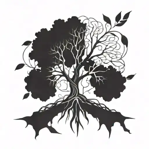 Abstract Tattoo Of A Tree Representing The Family With More Roots Than Branches
