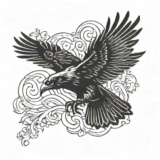 Raven Crow Flying Traditional