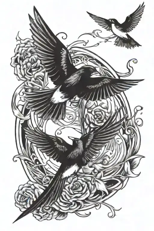 Two Swallows Flying Which Symbolize Family