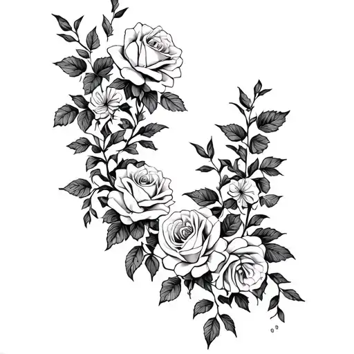 Delicate Dainty Rose Vines That Go Around The Torso And Chest