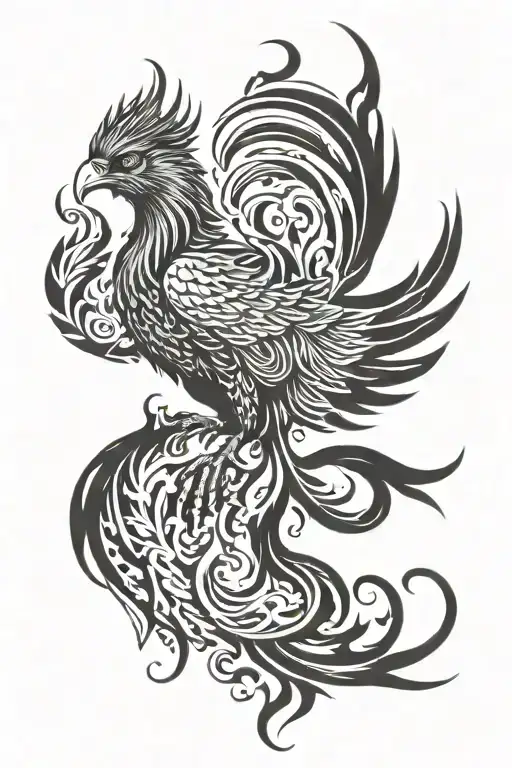 Pheonix With Flames Half Back Tattoo With Queen