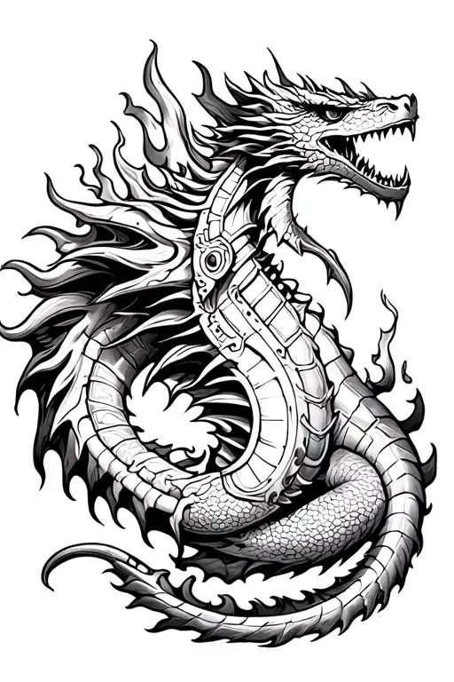 Dragon With Spartan Helmet Engulfed In Flames