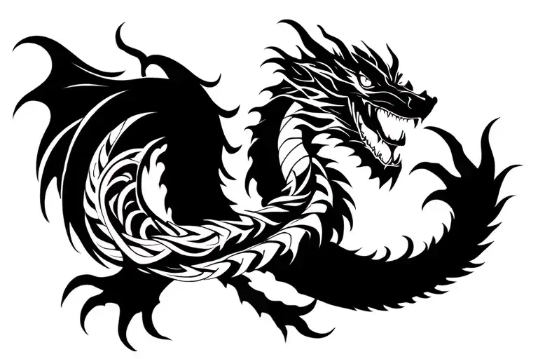 Dragon Wrapped Around Bicep Covering Up A Tribal Band