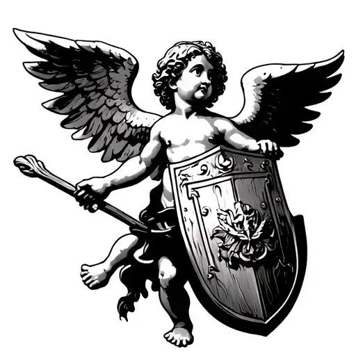 Cherub Holding A Shield Symbolizing Protection