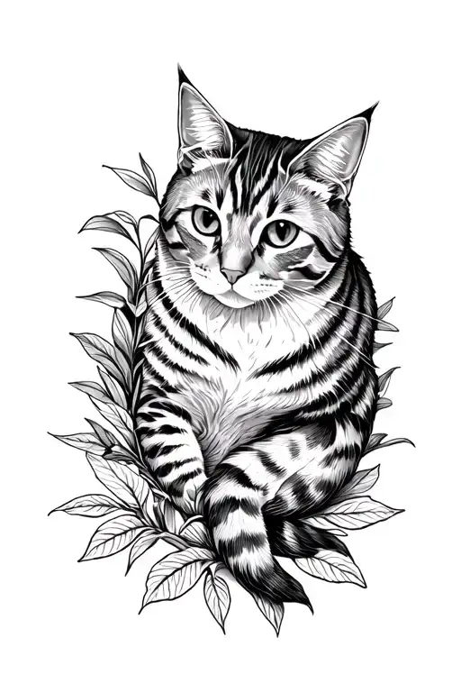 A Cat Curled In A Plant Bush