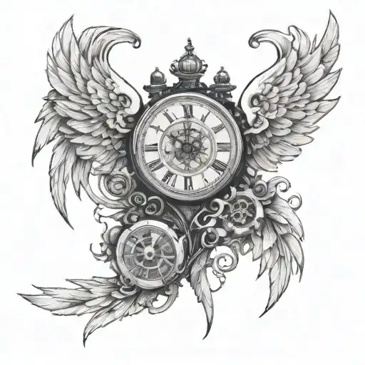 An Intricate Clock Mechanism Integrated Into A Pair Of Angel Wings