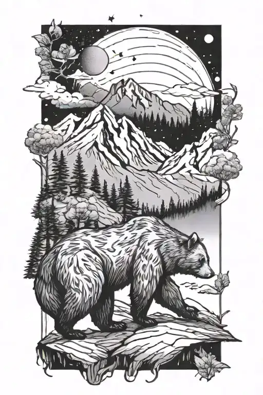 Bear In The Mountains With Cosmos Above