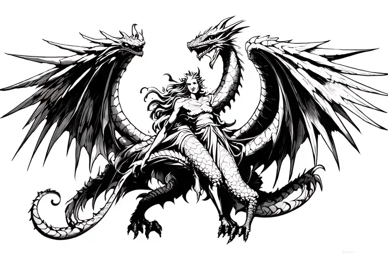 Angel And Demon Under A Tori Sol Dragon Soaring High