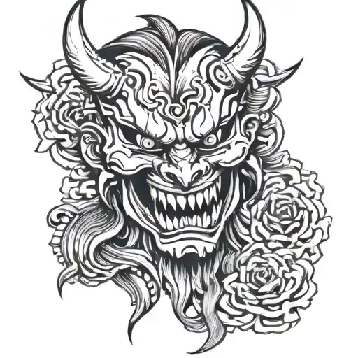 Oni Mask Breaking Open To Show Girls Face Profile Holding