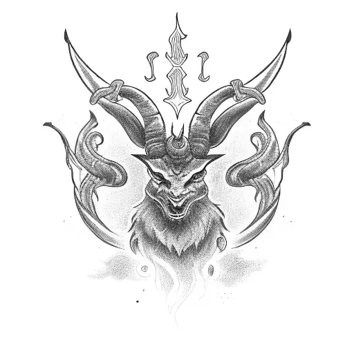 Baphomet With Curved Horns With Flames Of Fire Around Him