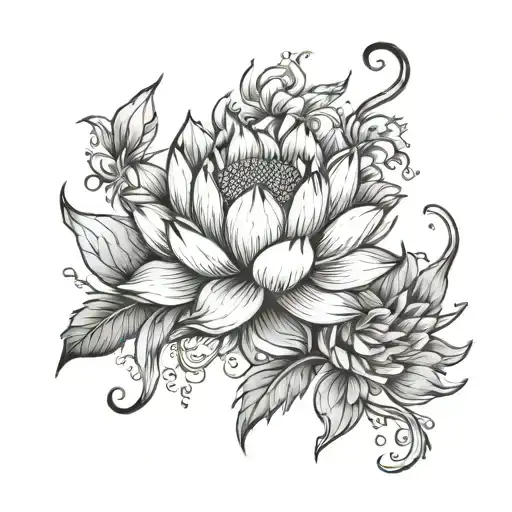 Lotus Flower With Phoenix And Flowers