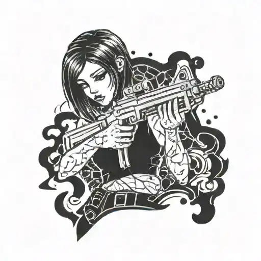 Gloomy Girl Covered In Blood With A Gun