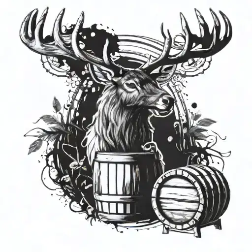 A Majestic Stag Silhouette Surrounded By Whiskey Barrels And Dumbbells