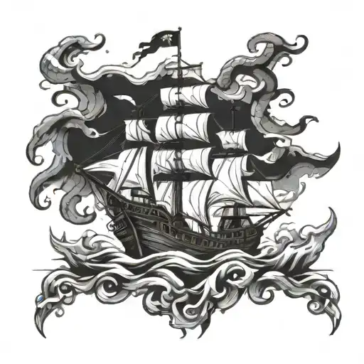 Pirate Ship Medieval And One Pice Inspired Fine Line