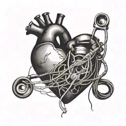 Heart With Stethoscope With Needle And Thread Weaving