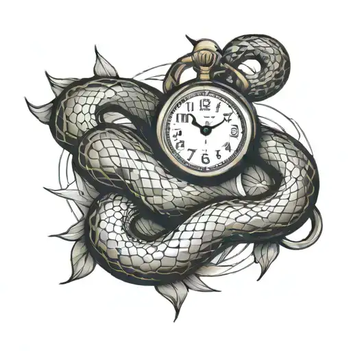 A Clock And Snake Wrapped