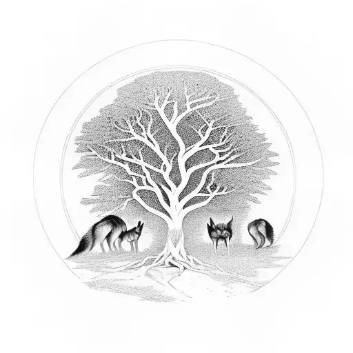 Yggdrasill Tree With Wolves Who Protect It