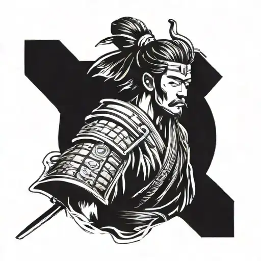 Samurai With Black Background Black